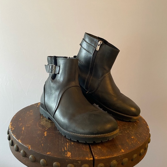 Black Leather Birkenstock Stowe Boots 